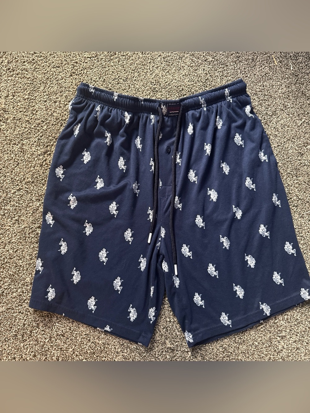 U.S. Polo Assn Men's (L) Large Sleepwear Shorts Logo Allover Print Navy Blue